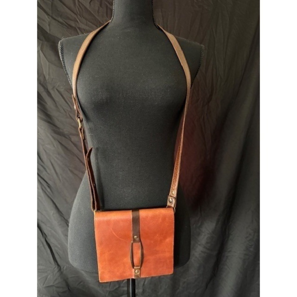 reBeL Designs Brown Leather Crossbody Bag Grommet Detail Artisanal Handcrafted